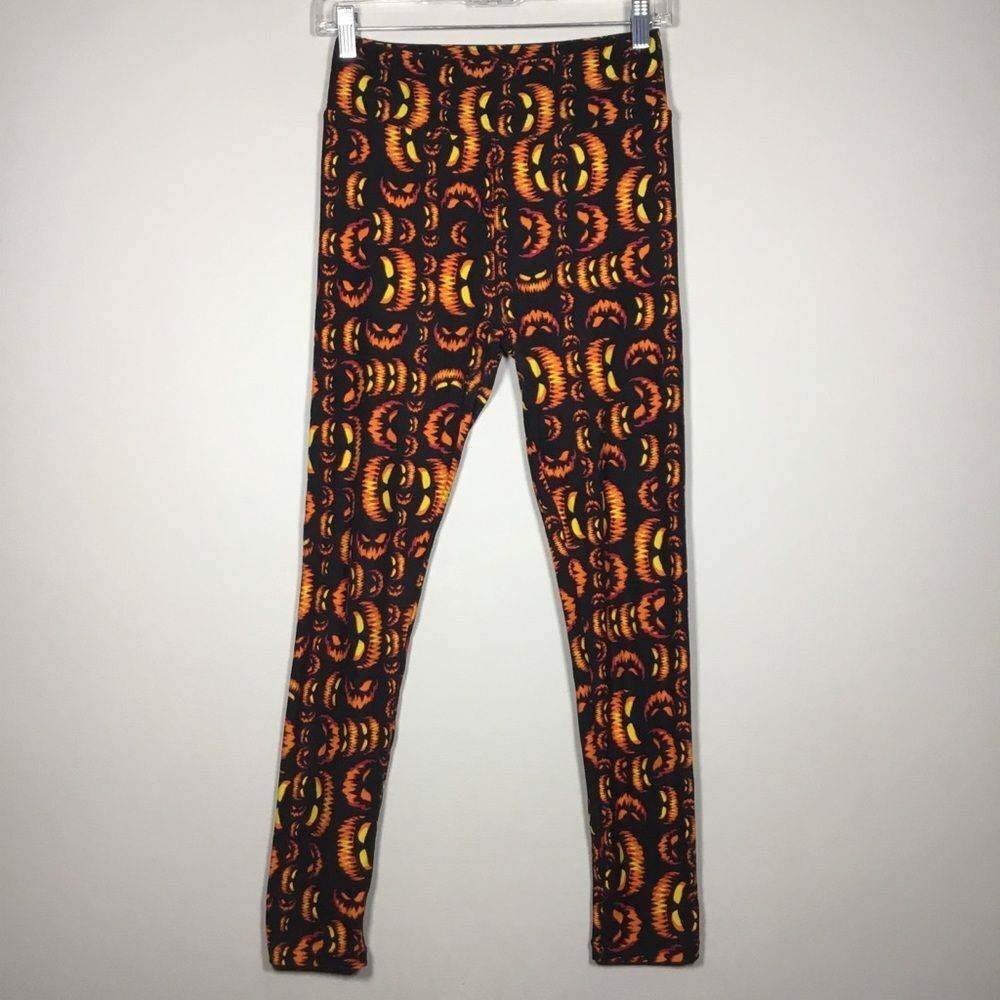Halloween Jack 'O Lantern pumpkin leggings super soft black orange stretchy S